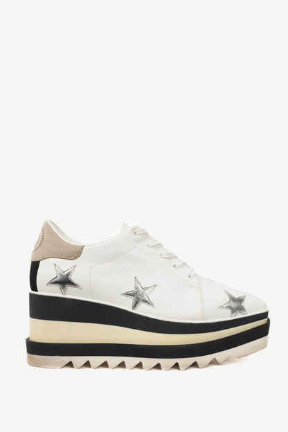 Stella McCartney Sneakelyse White Silver-Star Vegan-Leather Lace-Up Platform Sneakers