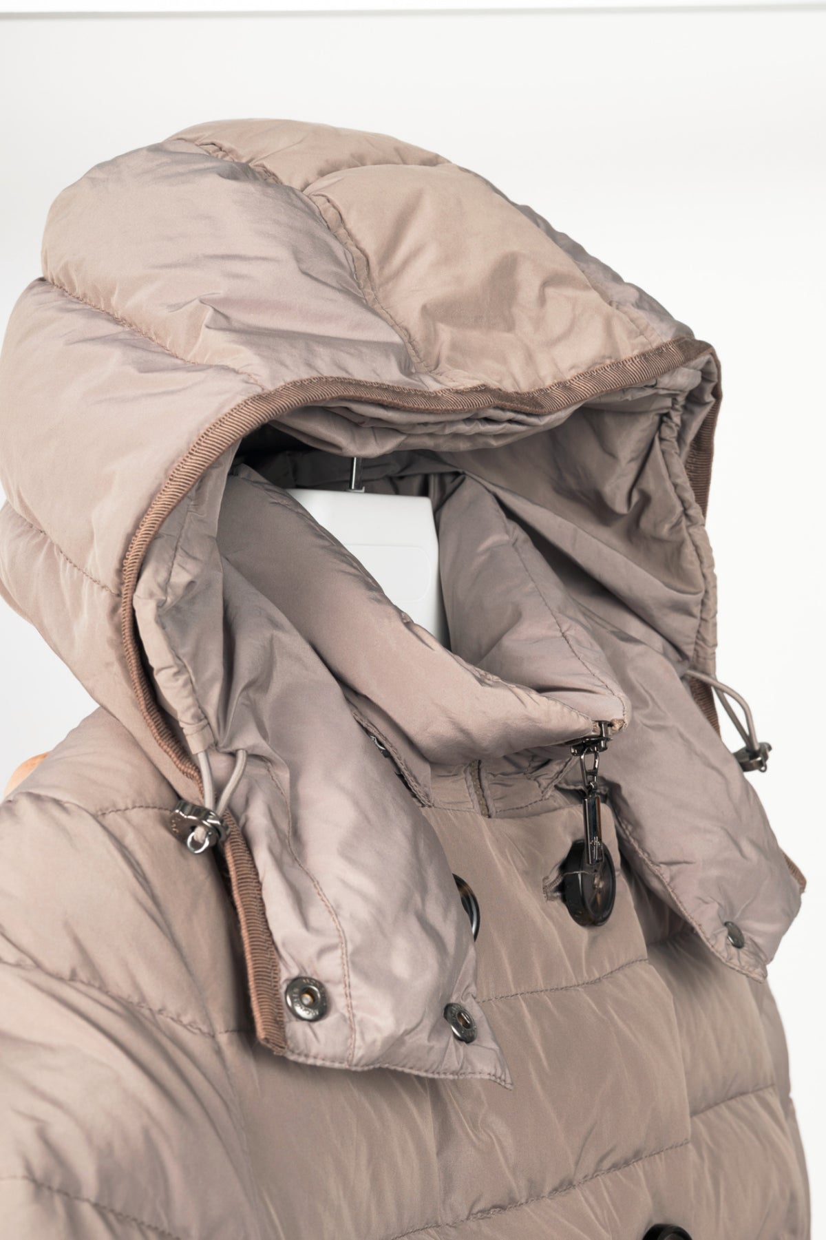 Moncler Garbet Grey Double-Breasted Button Hooded Down Puffer Coat