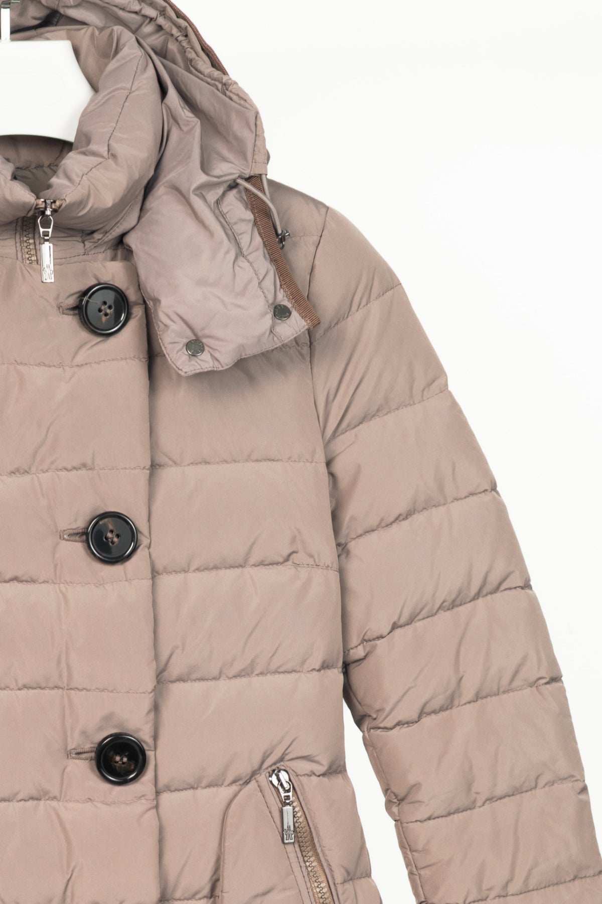 Moncler Garbet Grey Double-Breasted Button Hooded Down Puffer Coat