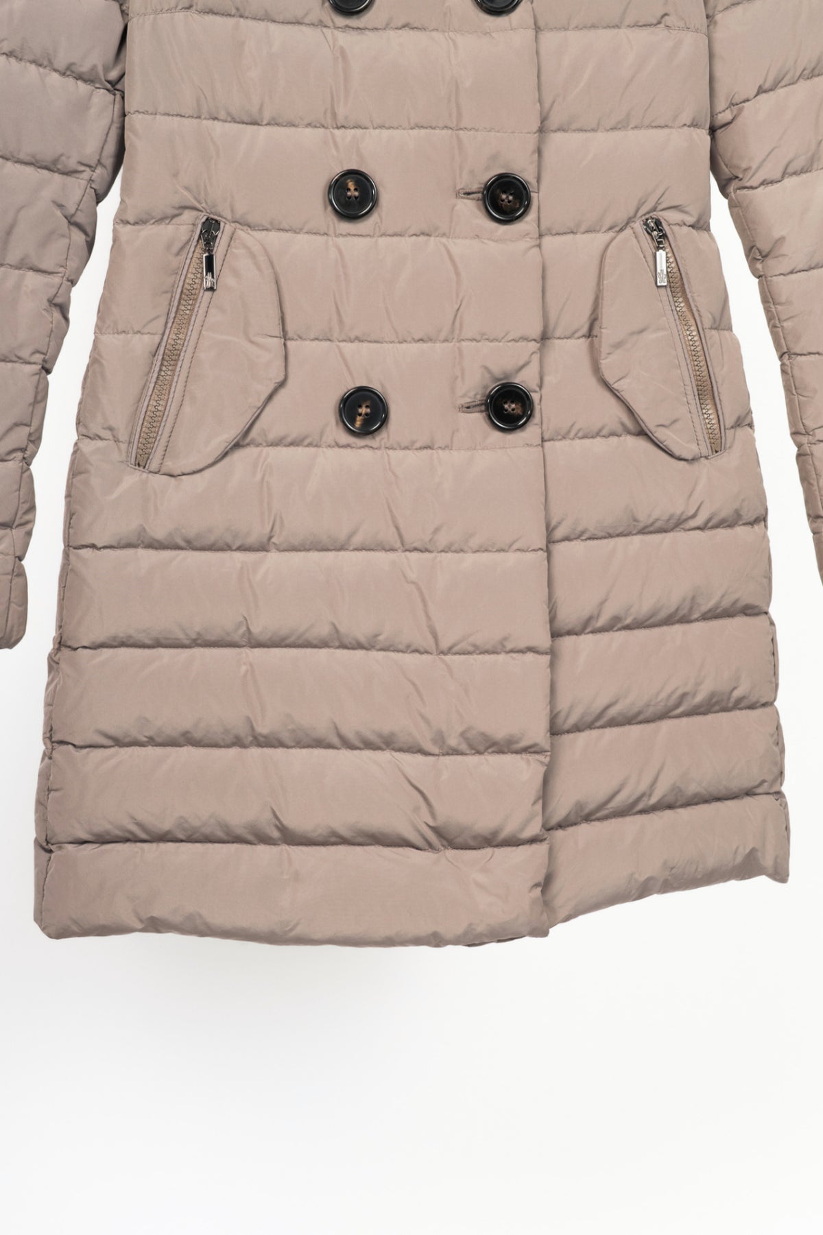 Moncler Garbet Grey Double-Breasted Button Hooded Down Puffer Coat