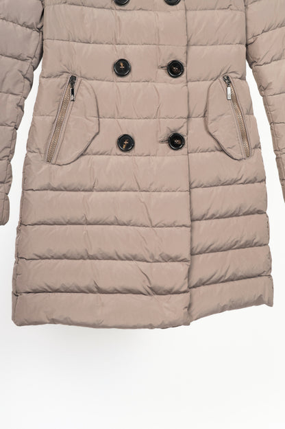 Moncler Garbet Grey Double-Breasted Button Hooded Down Puffer Coat