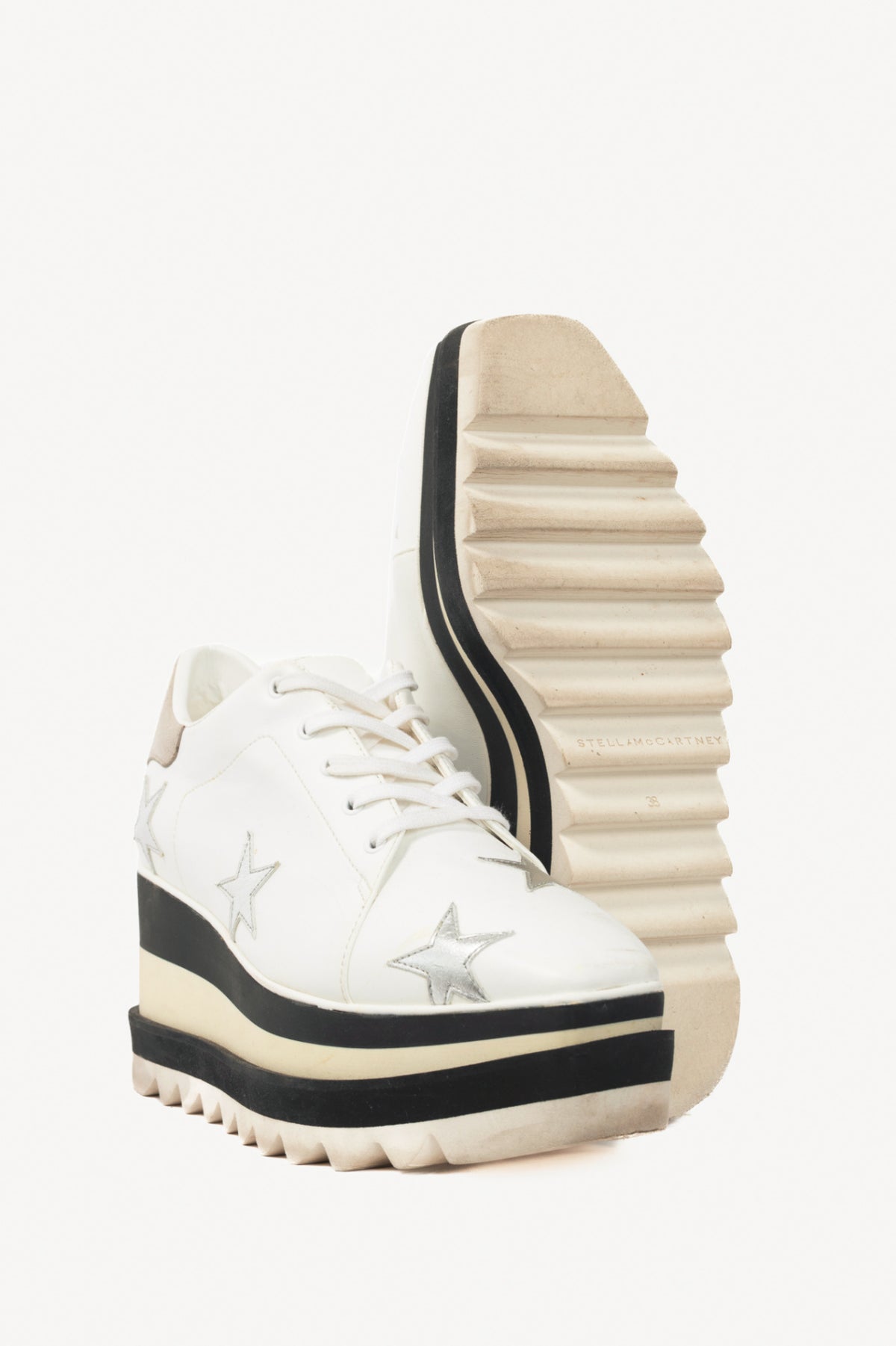 Stella McCartney Sneakelyse White Silver-Star Vegan-Leather Lace-Up Platform Sneakers