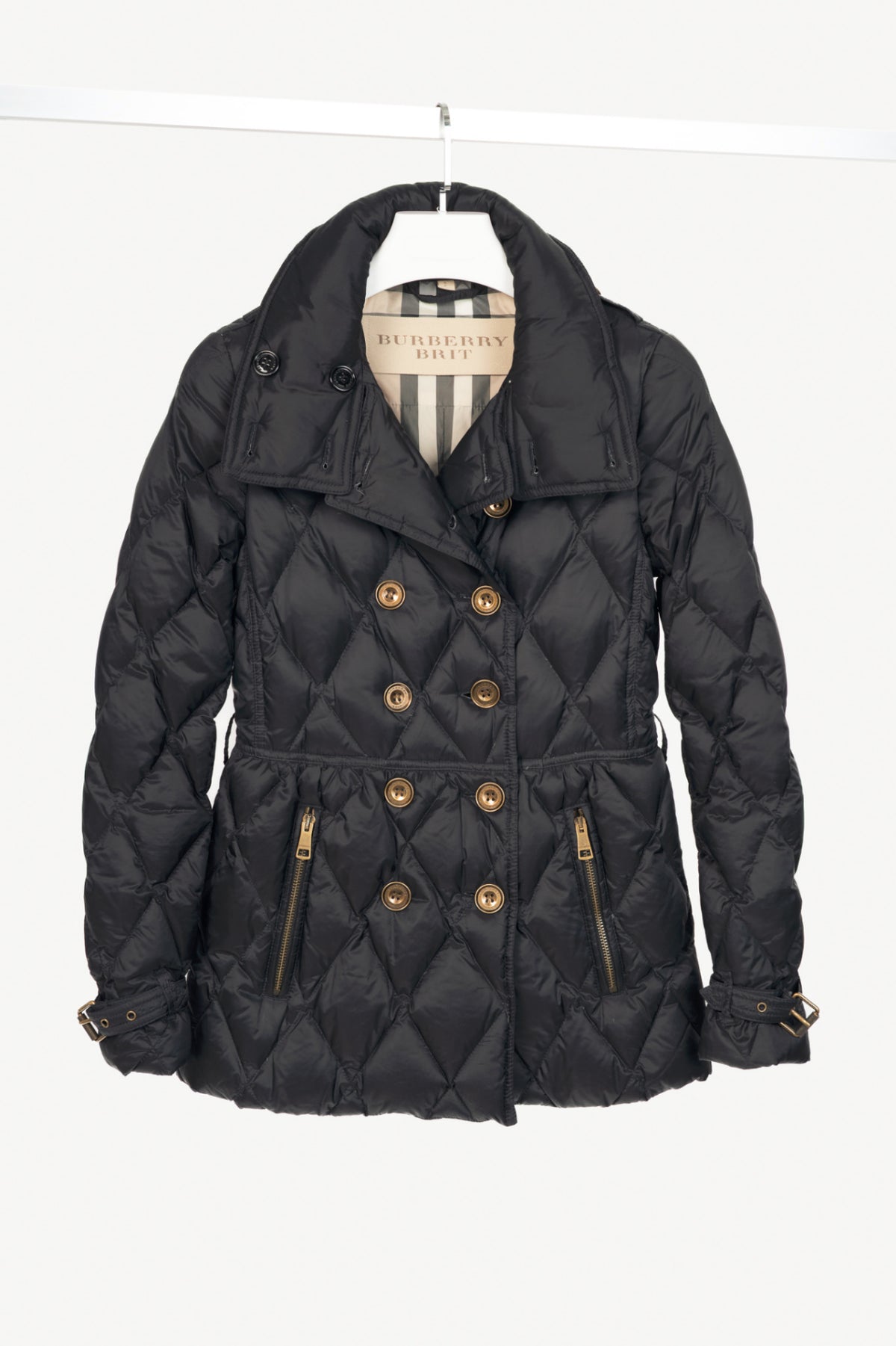 Burberry Brit Natesdale Black Double-Breasted Button Quilted Puffer