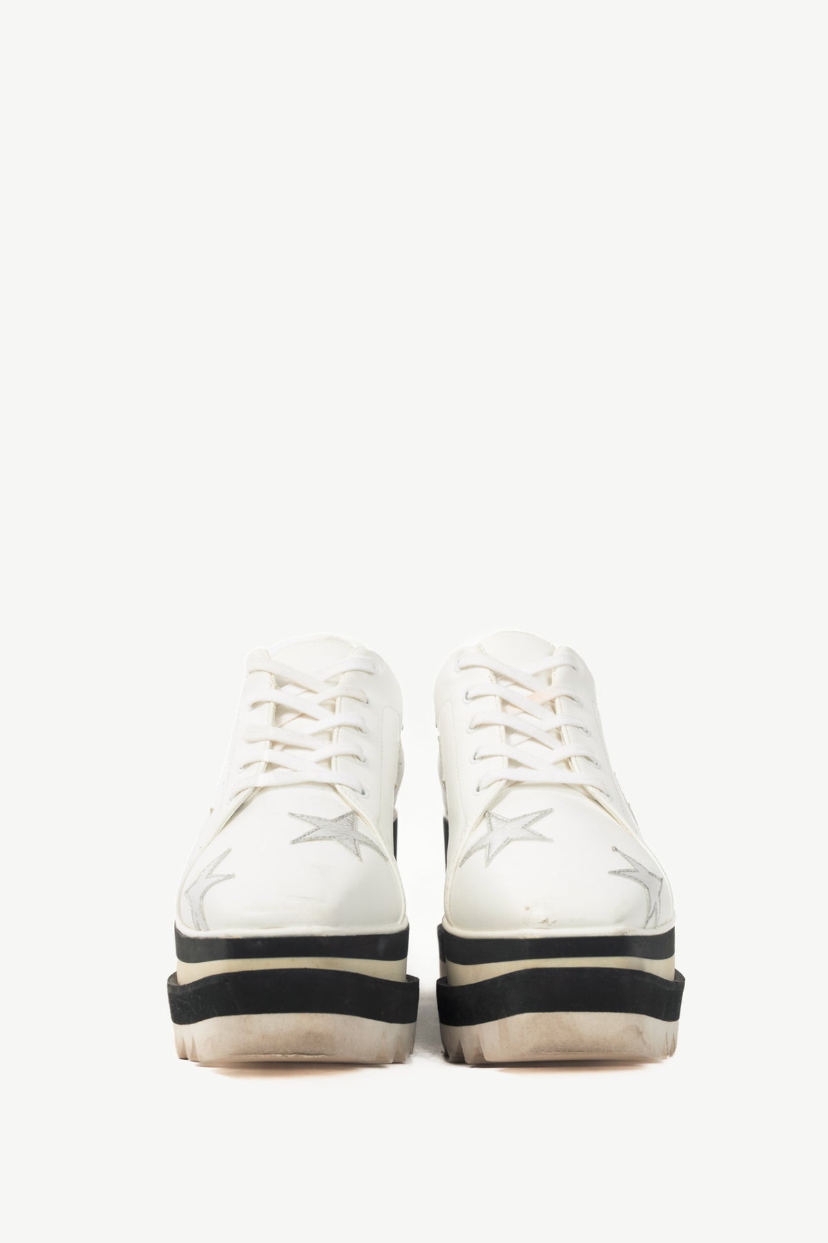 Stella McCartney Sneakelyse White Silver-Star Vegan-Leather Lace-Up Platform Sneakers