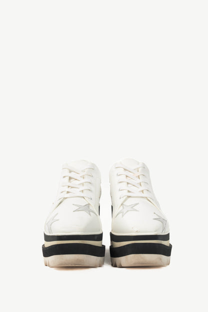 Stella McCartney Sneakelyse White Silver-Star Vegan-Leather Lace-Up Platform Sneakers