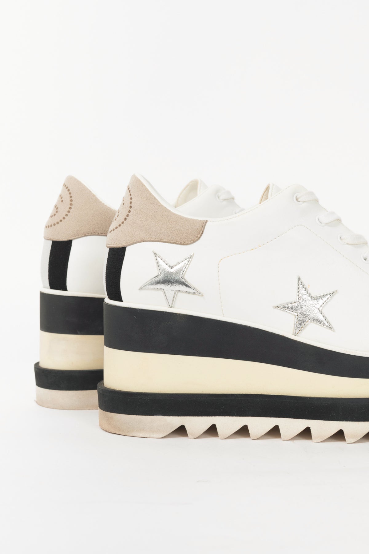 Stella McCartney Sneakelyse White Silver-Star Vegan-Leather Lace-Up Platform Sneakers