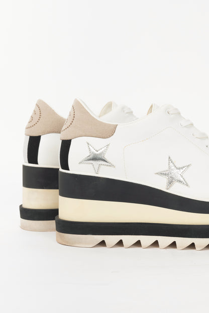 Stella McCartney Sneakelyse White Silver-Star Vegan-Leather Lace-Up Platform Sneakers