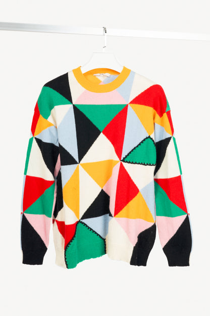 Tibi Pop-Multi Patchwork Intarsia Wool Sweater