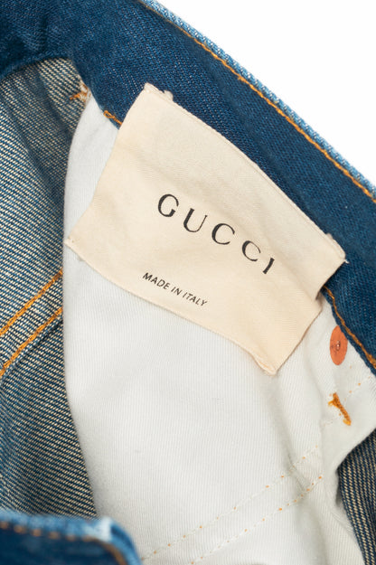 Gucci Blue Embroidered Flared Denim Jeans