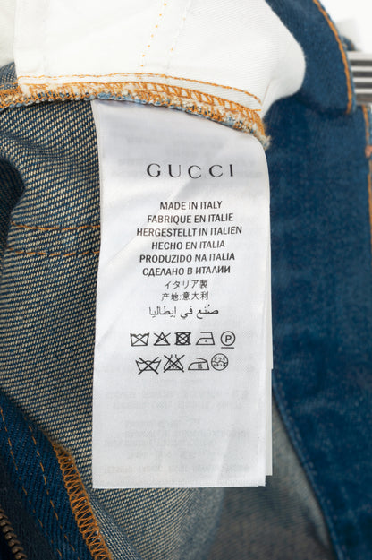 Gucci Blue Embroidered Flared Denim Jeans