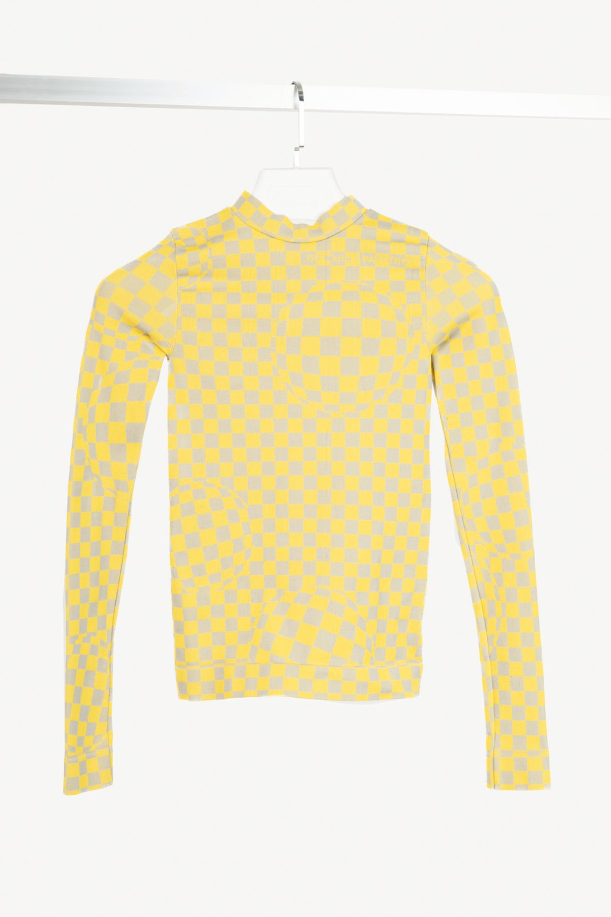 Off-White AW19 Runway Yellow Bubble Check Long-Sleeve Top