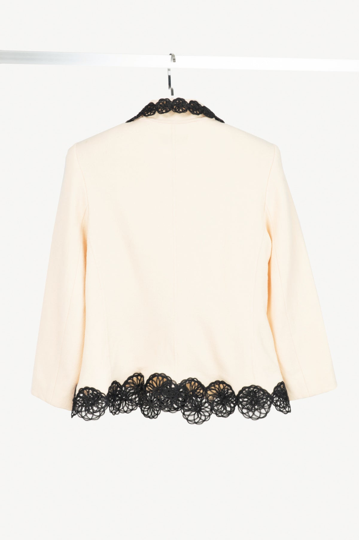 Carolina Herrera Vintage Cream Wool-Crepe Flower-Trim Blazer