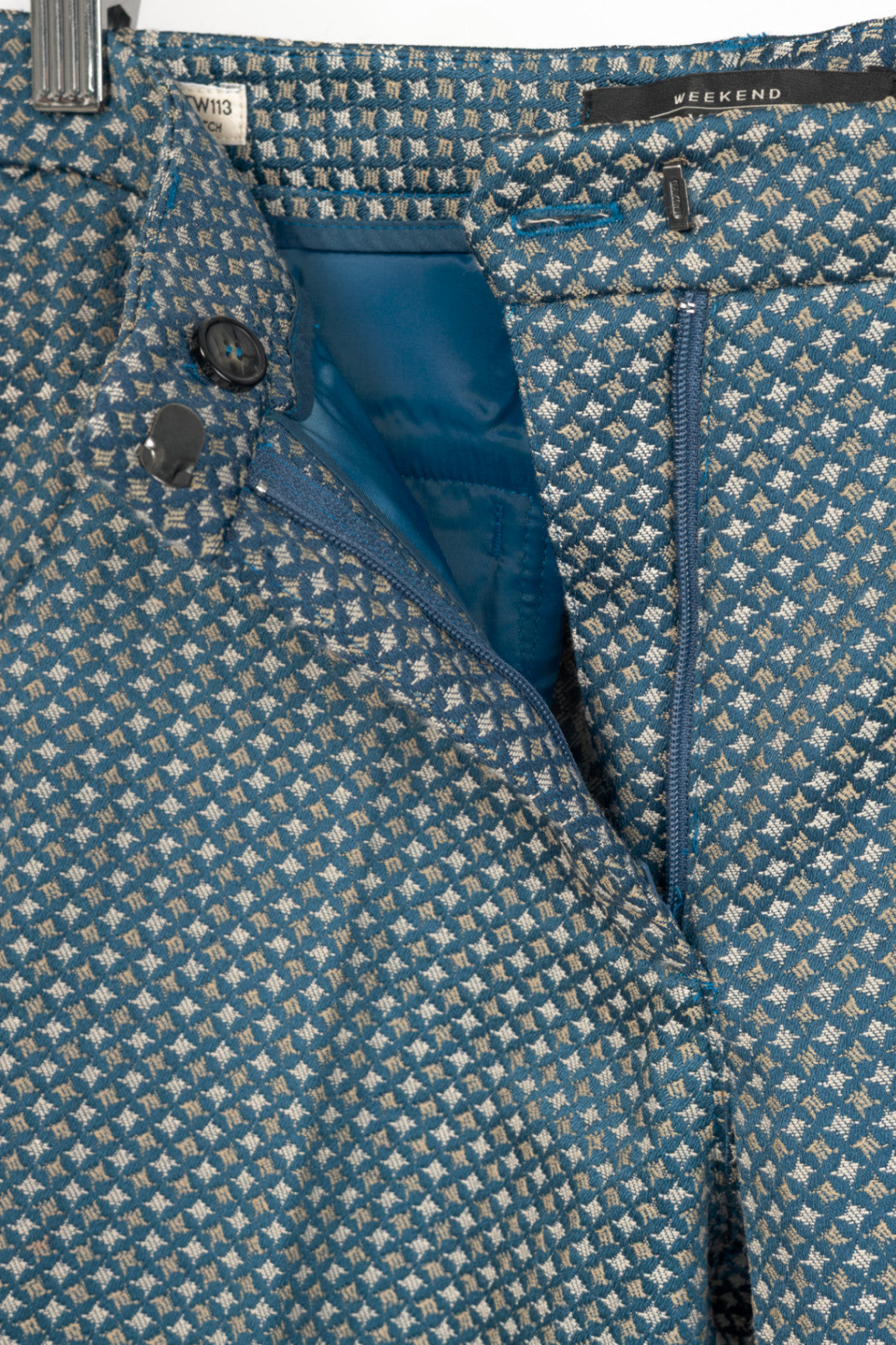 Weekend Max Mara Blue Geometric-Jacquard Slim Cigarette Trousers