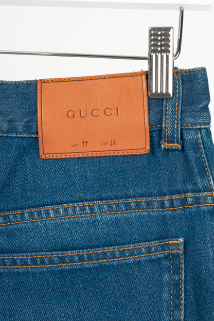 Gucci Blue Embroidered Flared Denim Jeans