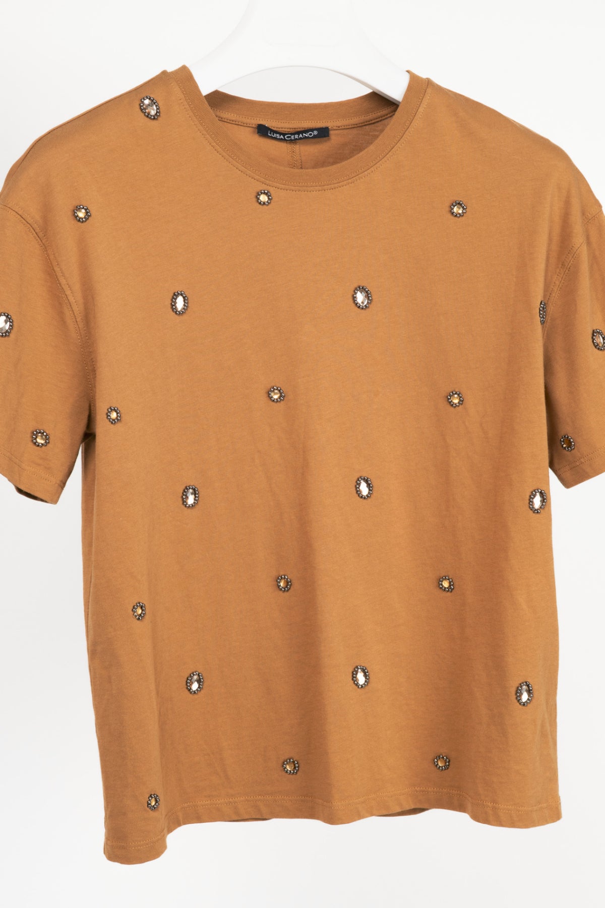 Luisa Cerano Brown Embellished-Front T-Shirt