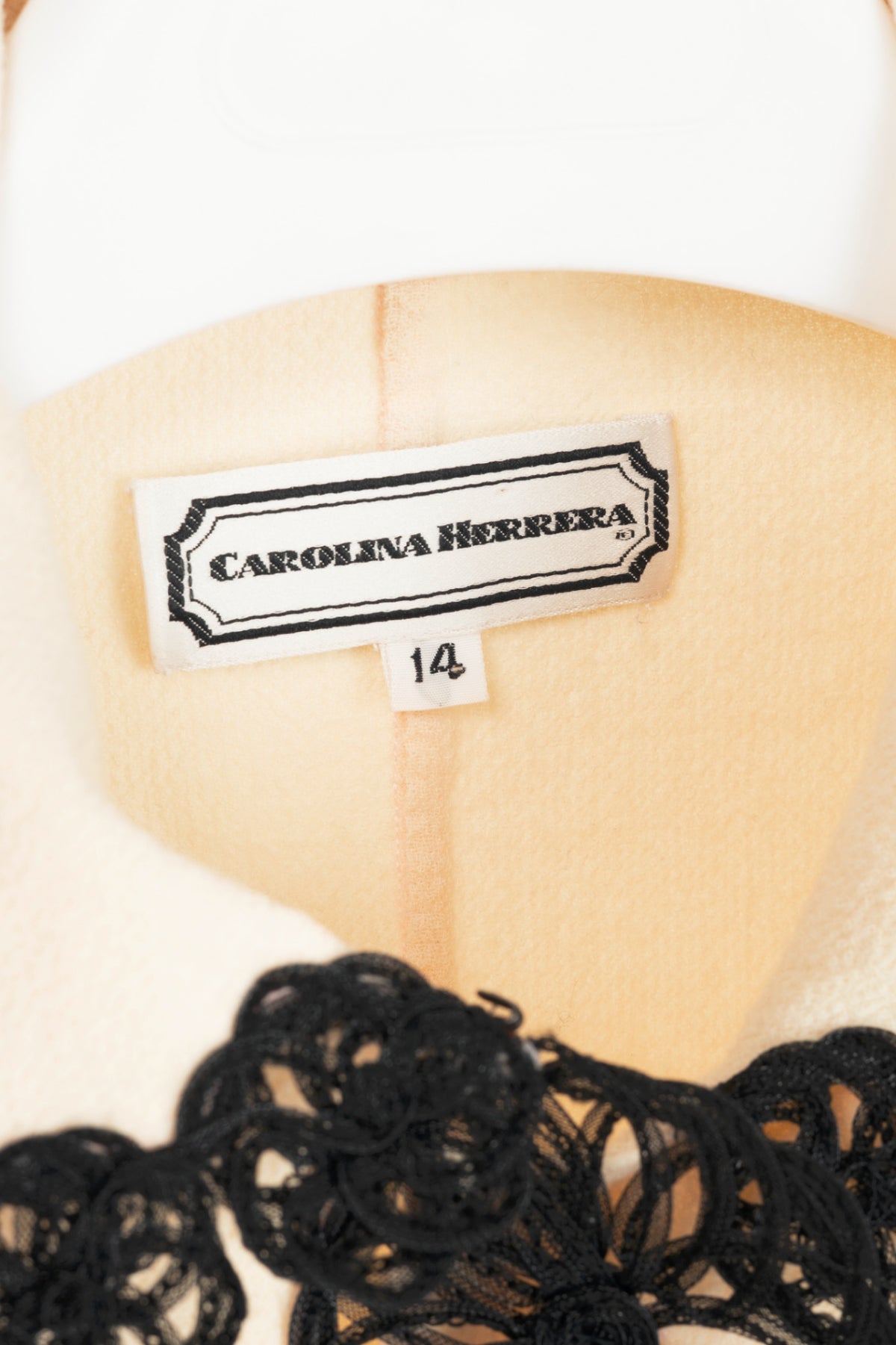 Carolina Herrera Vintage Cream Wool-Crepe Flower-Trim Blazer