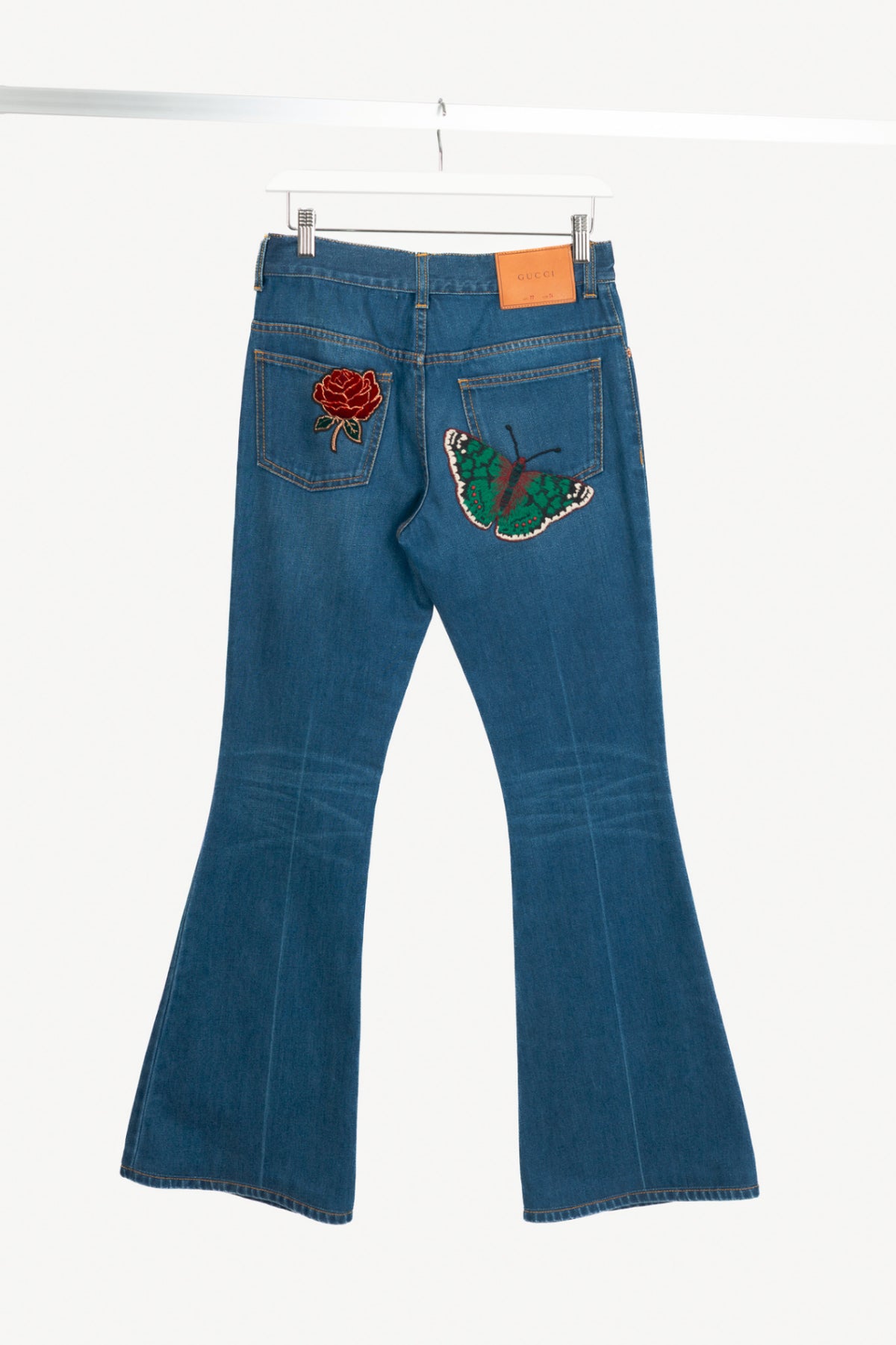 Gucci Blue Embroidered Flared Denim Jeans