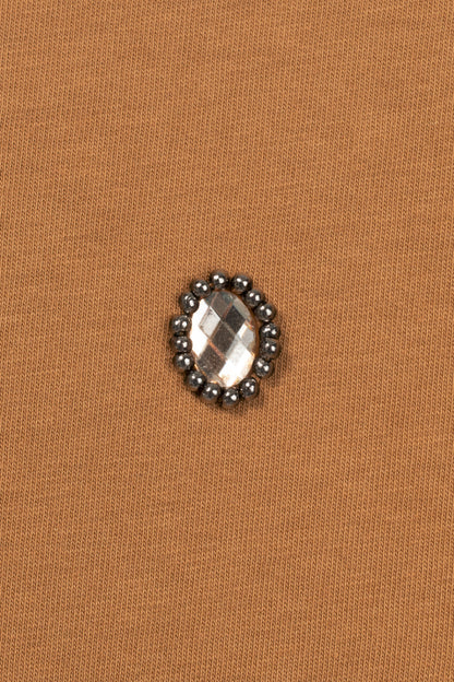 Luisa Cerano Brown Embellished-Front T-Shirt