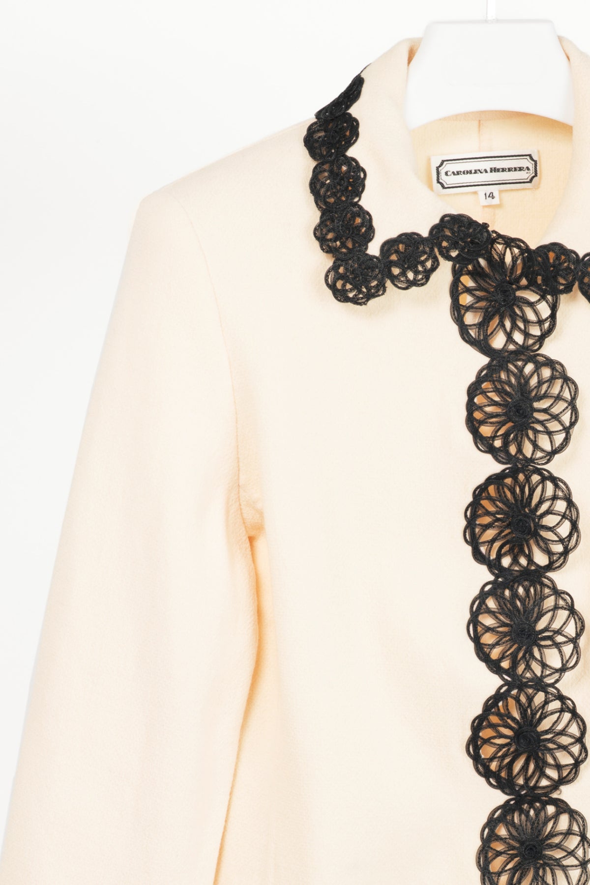 Carolina Herrera Vintage Cream Wool-Crepe Flower-Trim Blazer