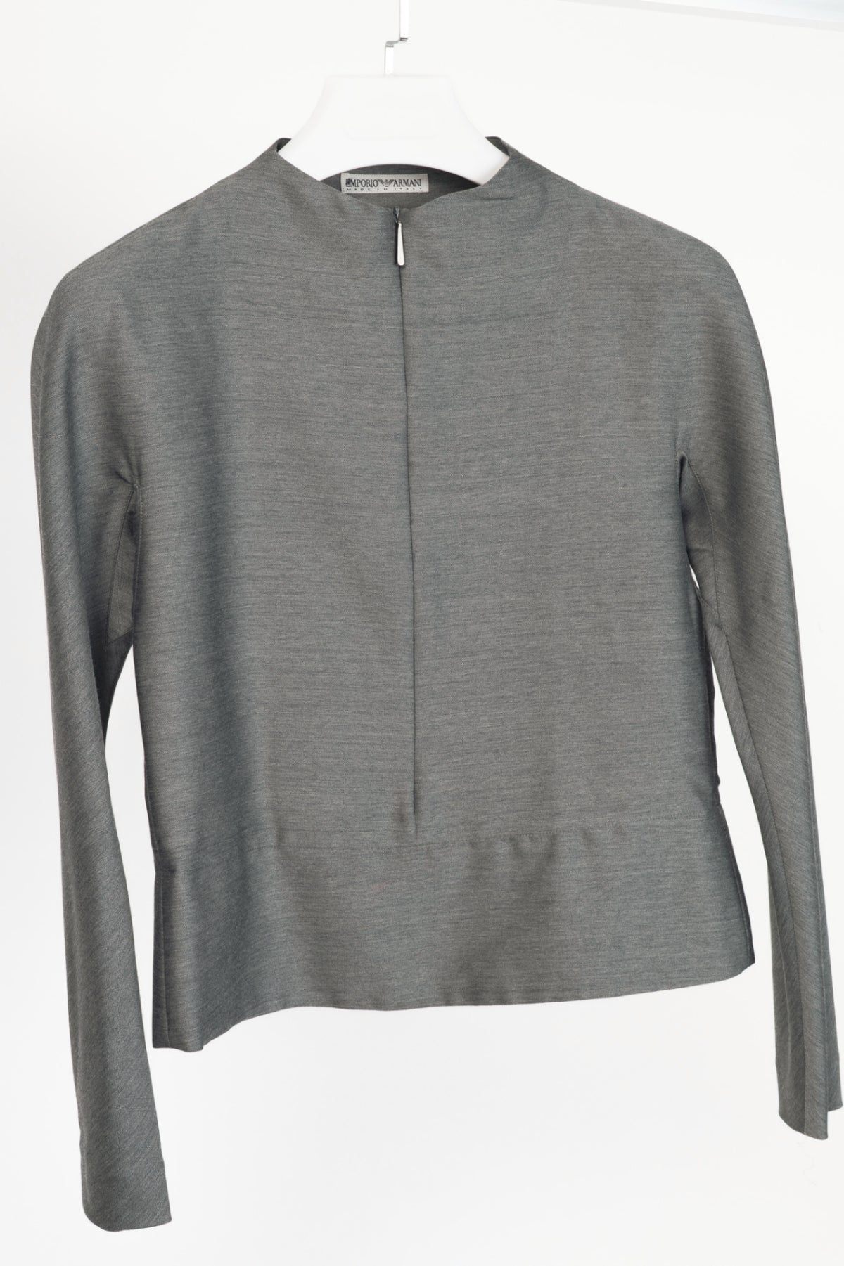 Emporio Armani Grey Wool-Blend Zip Top