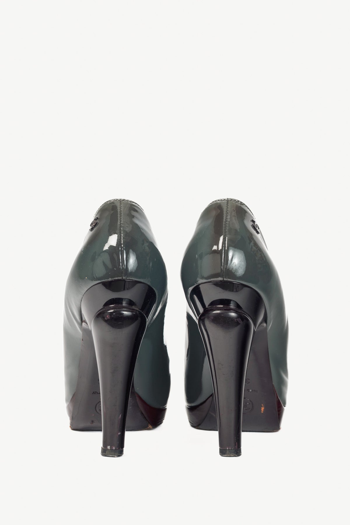 Chanel 08A Grey & Burgundy Patent-Leather Cap-Toe Heels