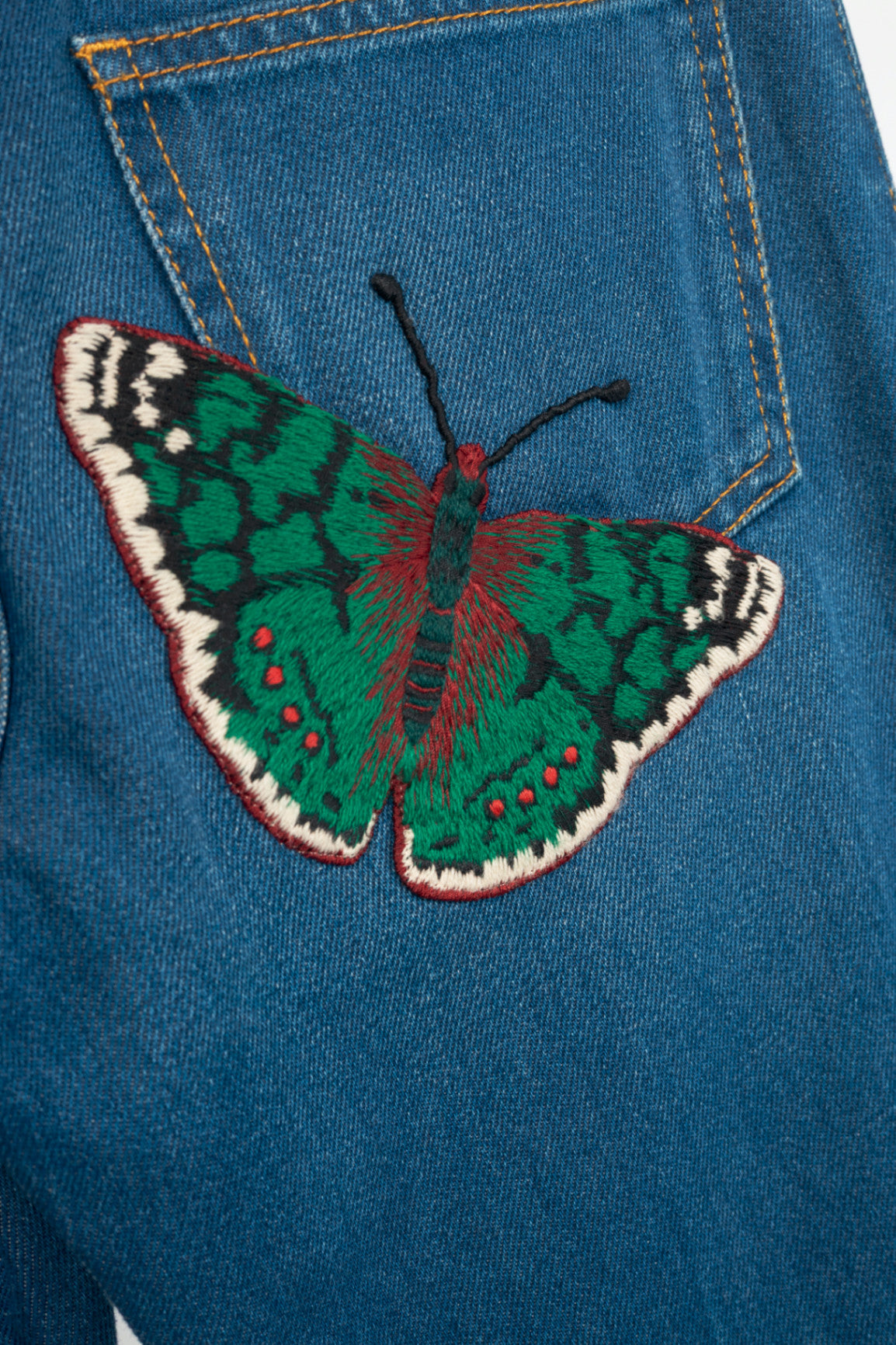 Gucci Blue Embroidered Flared Denim Jeans