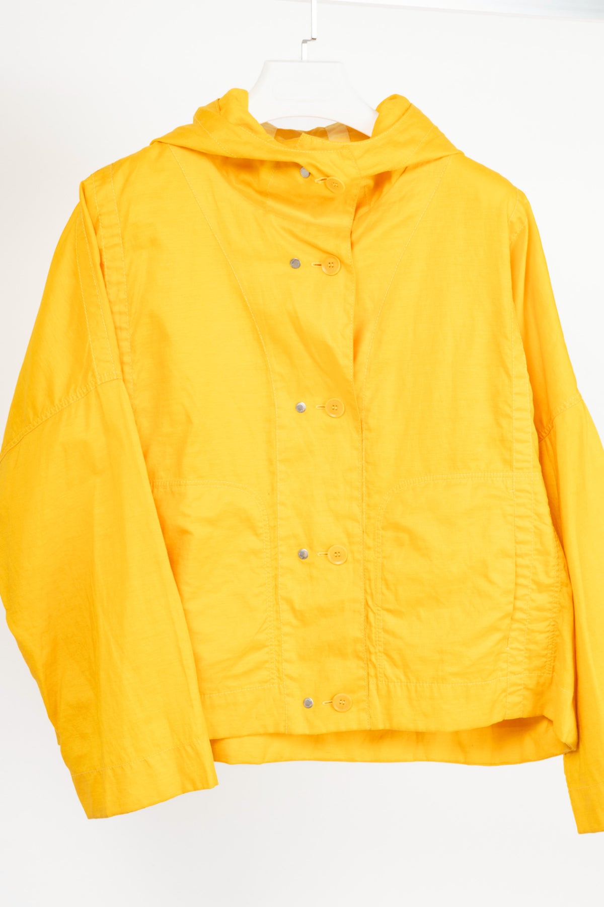 Annette Gortz Sila Yellow Coated-Linen Hooded Cropped Jacket