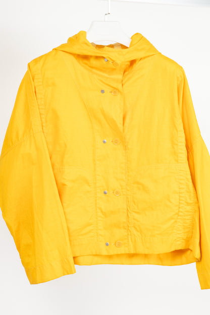 Annette Gortz Sila Yellow Coated-Linen Hooded Cropped Jacket