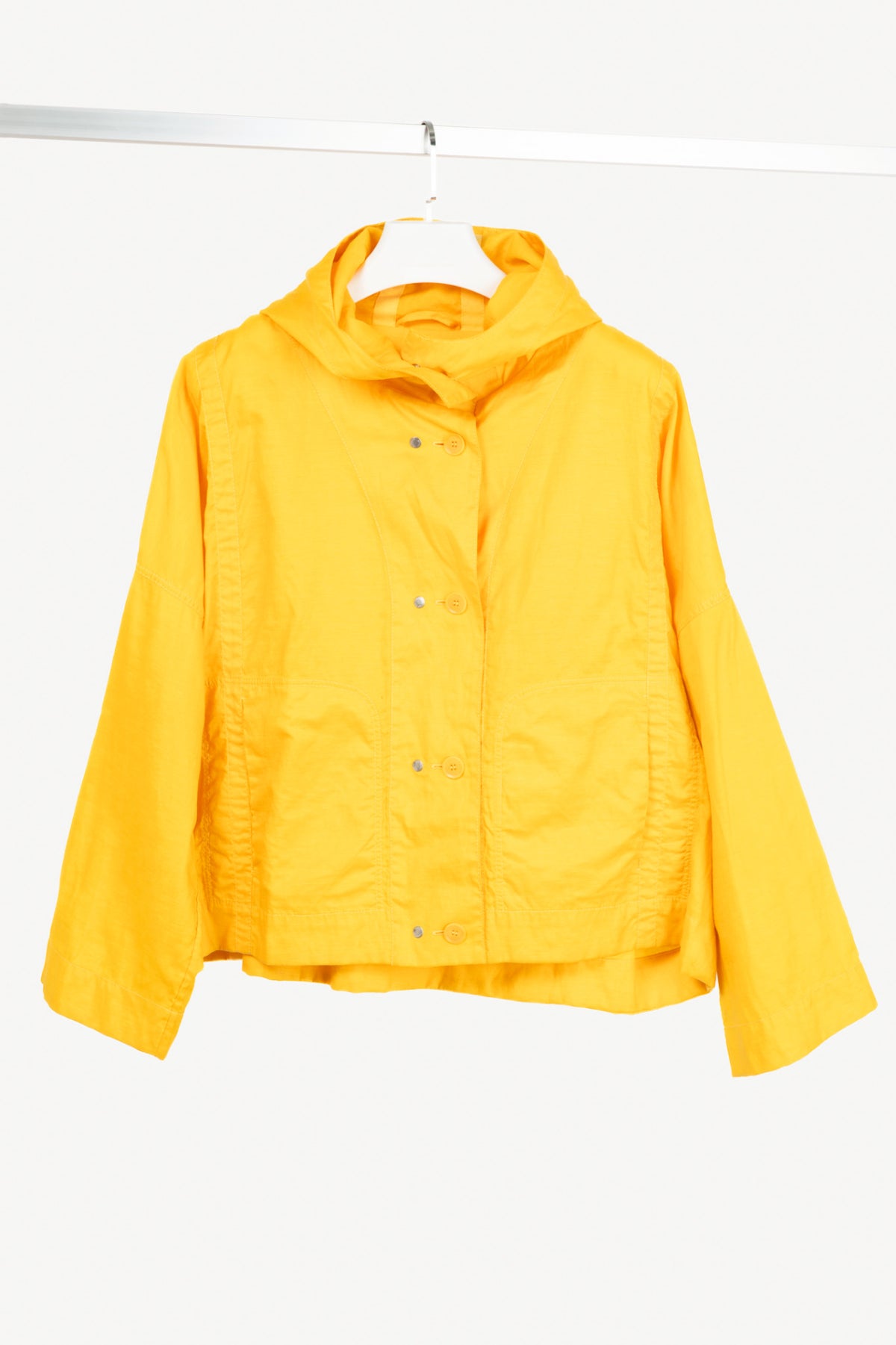 Annette Gortz Sila Yellow Coated-Linen Hooded Cropped Jacket