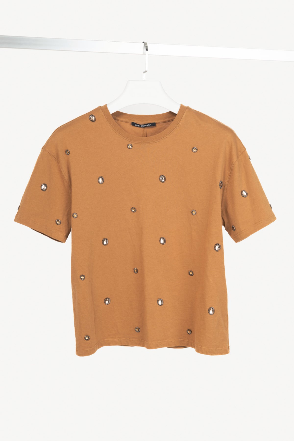 Luisa Cerano Brown Embellished-Front T-Shirt