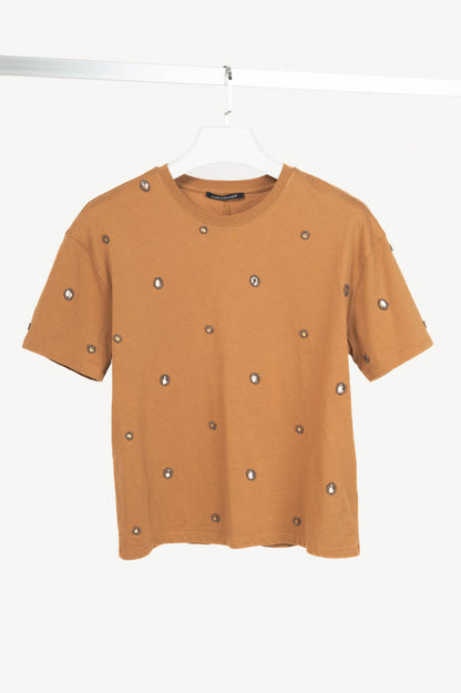 Luisa Cerano Brown Embellished-Front T-Shirt