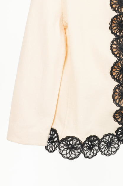 Carolina Herrera Vintage Cream Wool-Crepe Flower-Trim Blazer