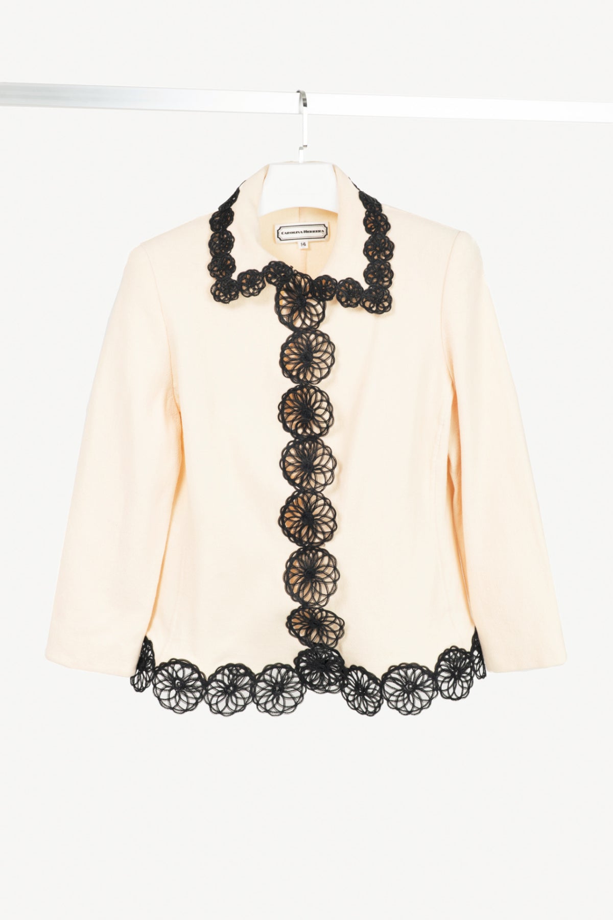 Carolina Herrera Vintage Cream Wool-Crepe Flower-Trim Blazer
