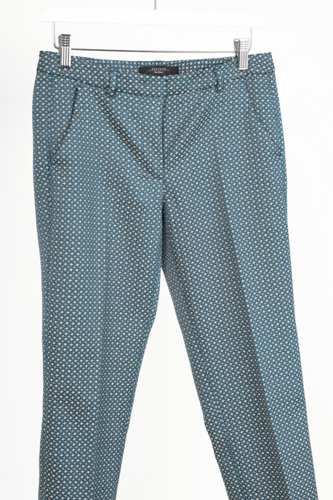 Weekend Max Mara Blue Geometric-Jacquard Slim Cigarette Trousers