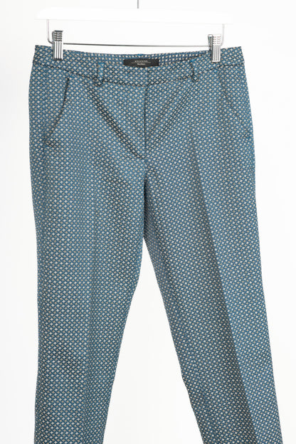 Weekend Max Mara Blue Geometric-Jacquard Slim Cigarette Trousers