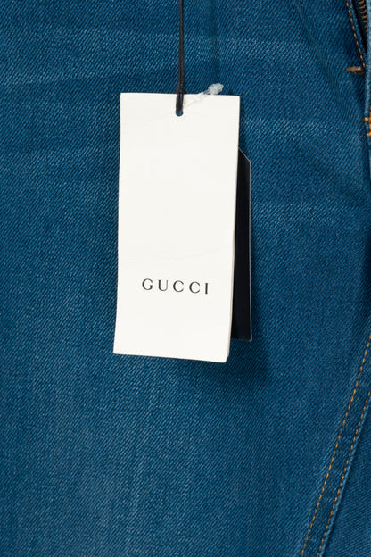 Gucci Blue Embroidered Flared Denim Jeans