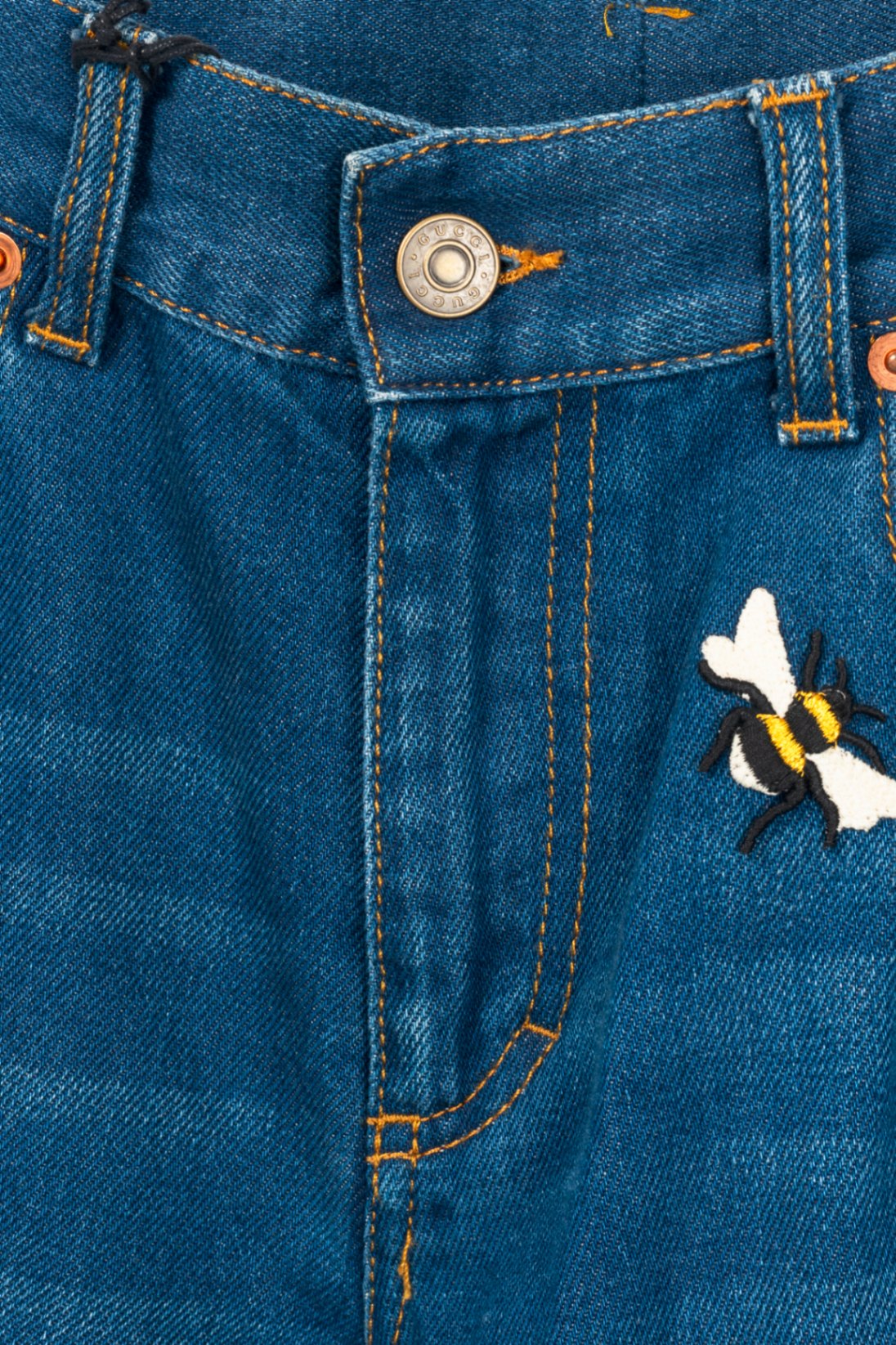 Gucci Blue Embroidered Flared Denim Jeans