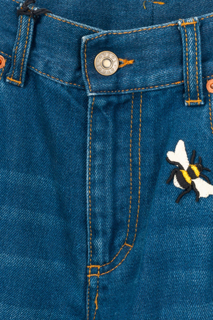 Gucci Blue Embroidered Flared Denim Jeans