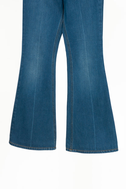 Gucci Blue Embroidered Flared Denim Jeans