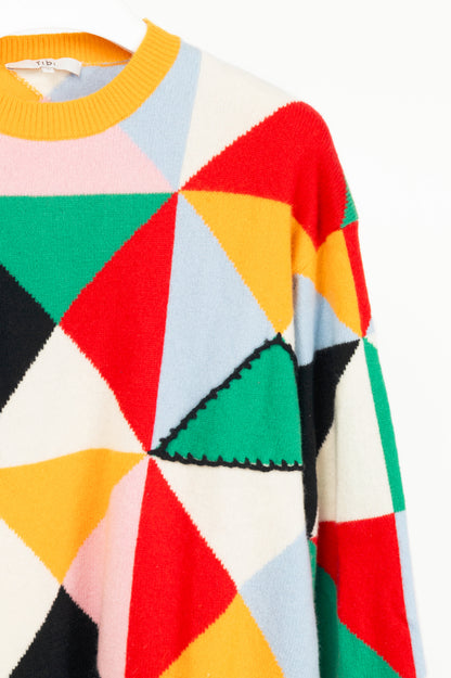 Tibi Pop-Multi Patchwork Intarsia Wool Sweater