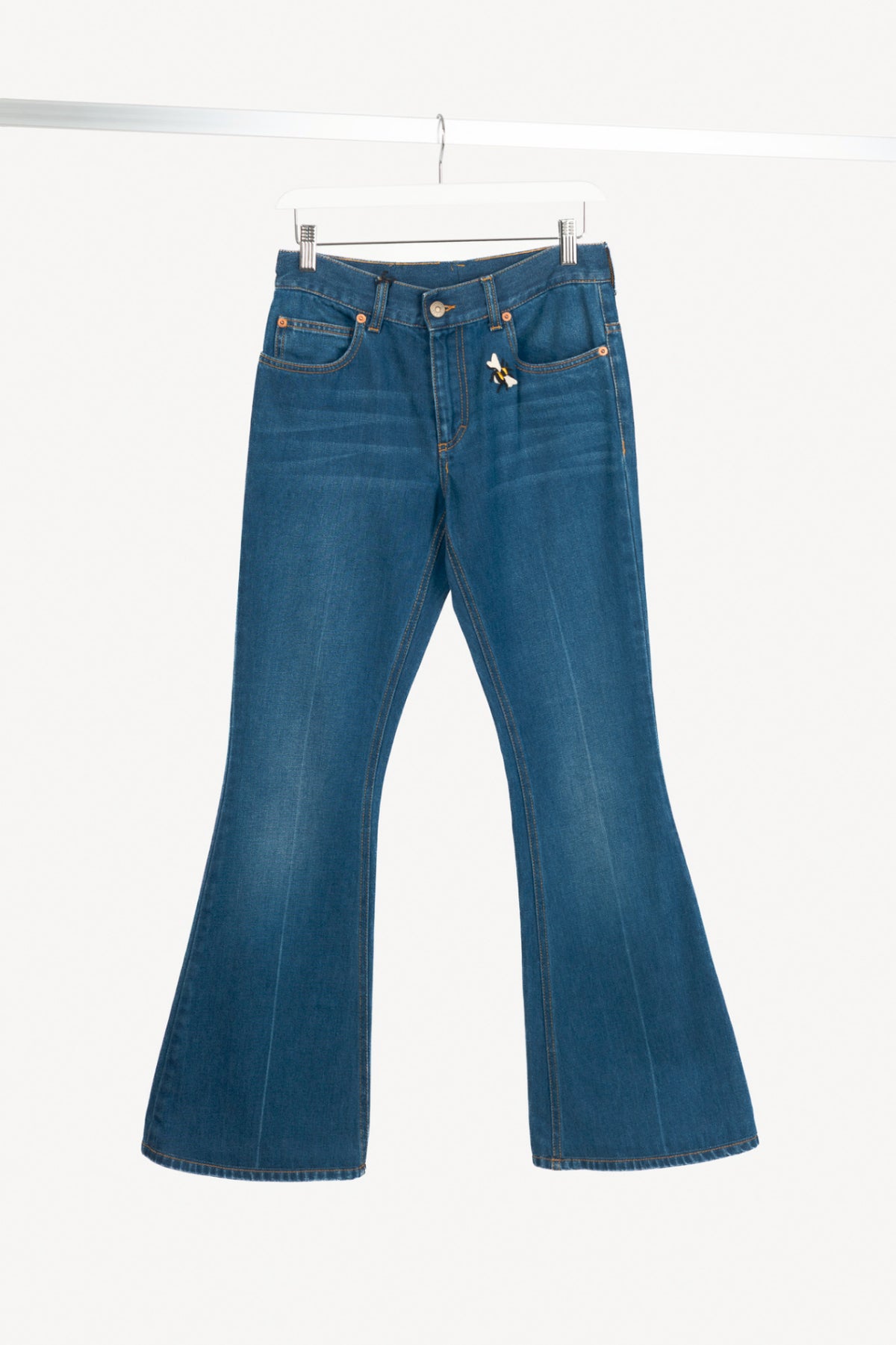 Gucci Blue Embroidered Flared Denim Jeans
