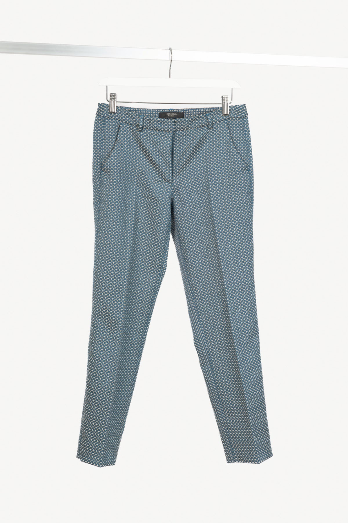Weekend Max Mara Blue Geometric-Jacquard Slim Cigarette Trousers
