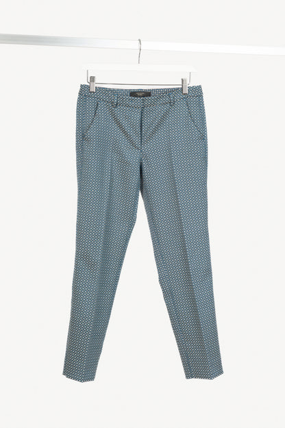 Weekend Max Mara Blue Geometric-Jacquard Slim Cigarette Trousers