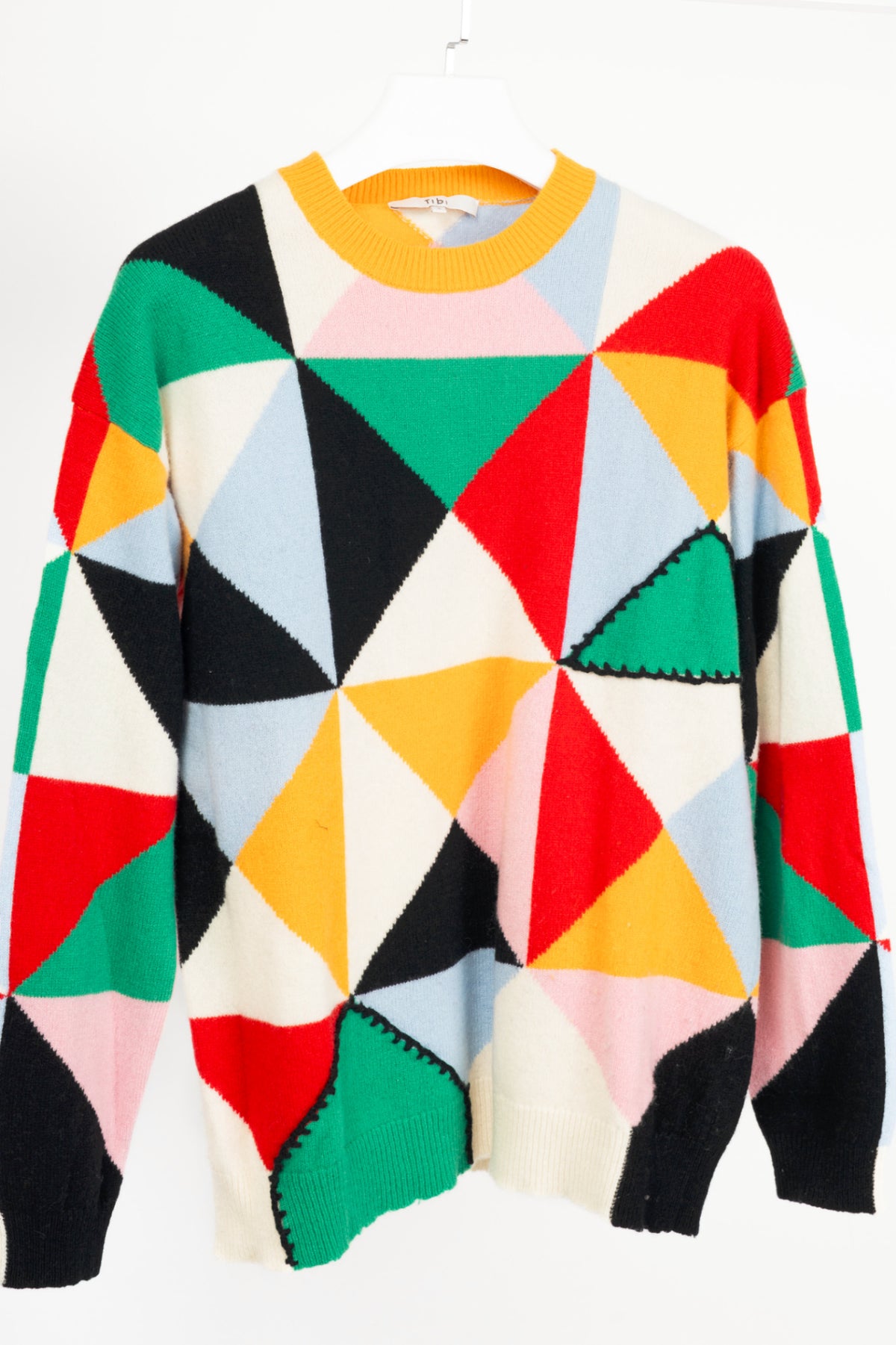 Tibi Pop-Multi Patchwork Intarsia Wool Sweater