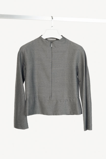 Emporio Armani Grey Wool-Blend Zip Top