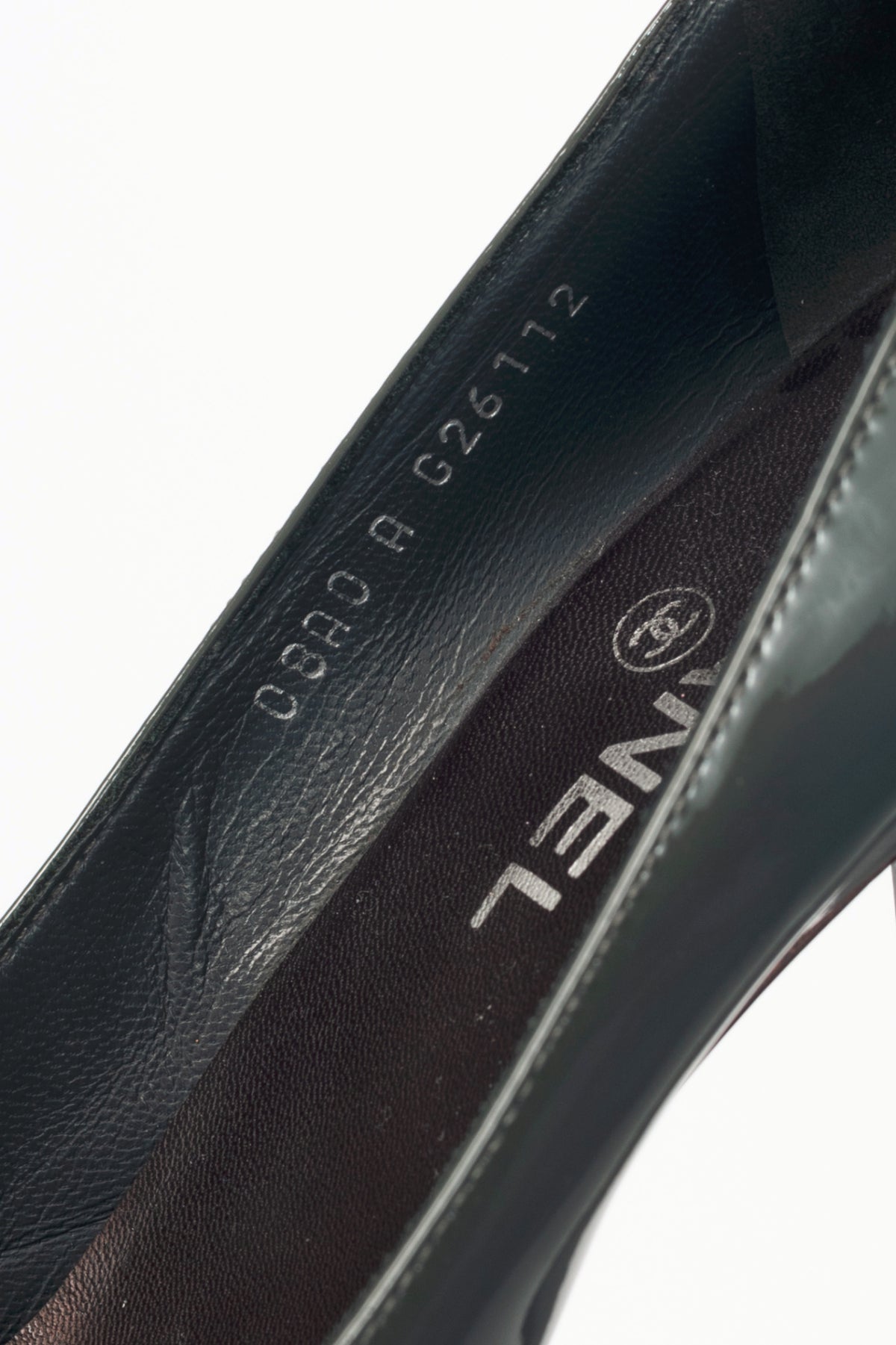 Chanel 08A Grey & Burgundy Patent-Leather Cap-Toe Heels