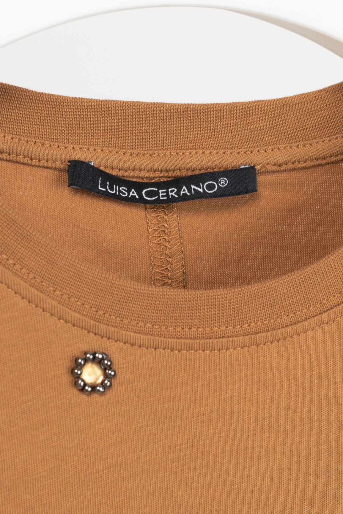 Luisa Cerano Brown Embellished-Front T-Shirt