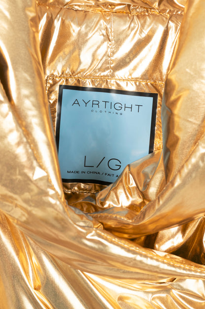 Ayrtight Gold Quilted Nylon Oversized Hooded Puffer