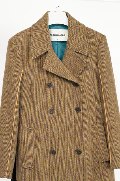 Andersson Bell Chloe Brown Herringbone Back Pleats Coat 