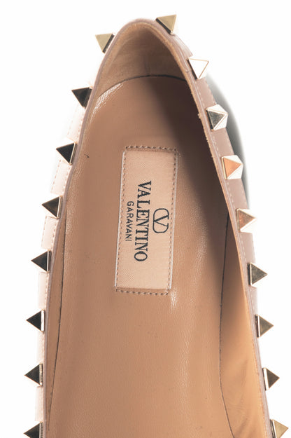 Valentino Garavani Nero & Poudre Rockstud Patent-Leather Ballet Flats